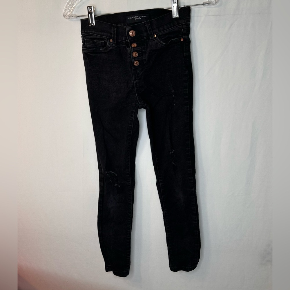 Celebrity Pink Girls Black Skinny Distressed Jeans Kids Size 10